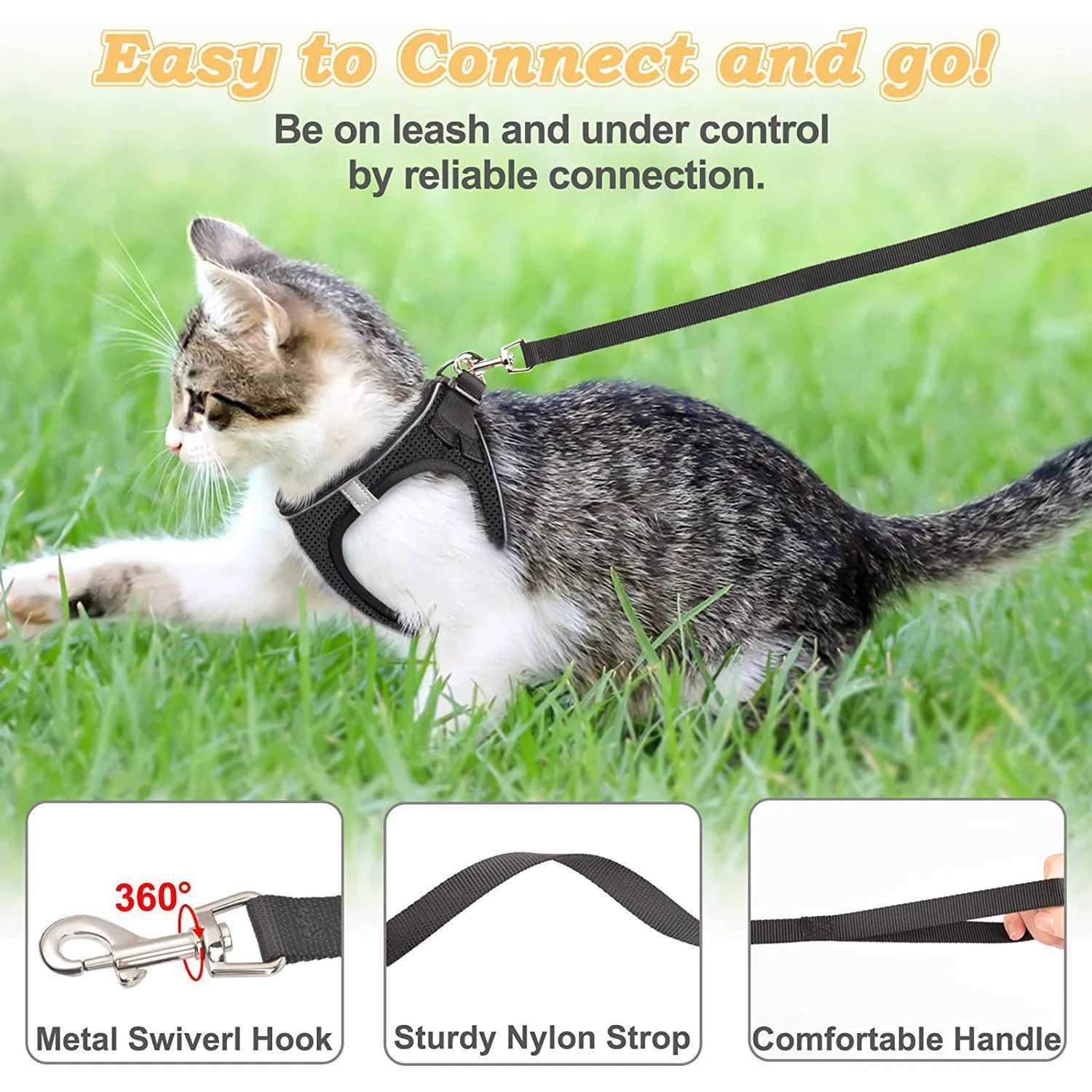 Cat harness and belt for hiking escape adjustable kitten vest harness reflective soft mesh puppy harness for outdoor use CT250318