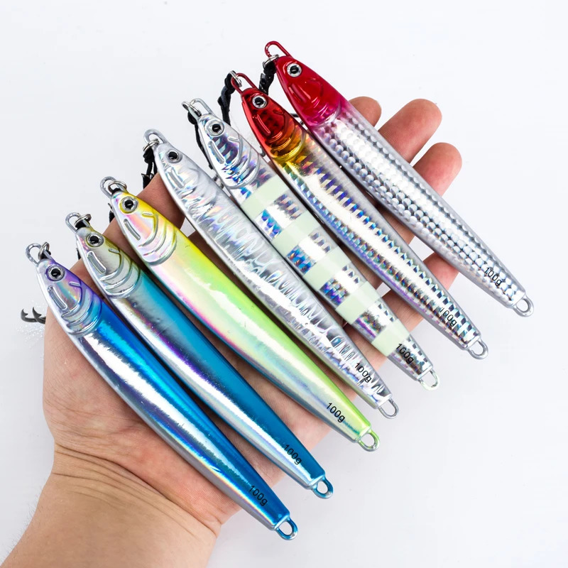 7Pcs 40g 60g 80g 100g Luminous Fast Jigging Casting Lure 7Colors Fishing Metal Jig Bait With Double Assist Hook 250318