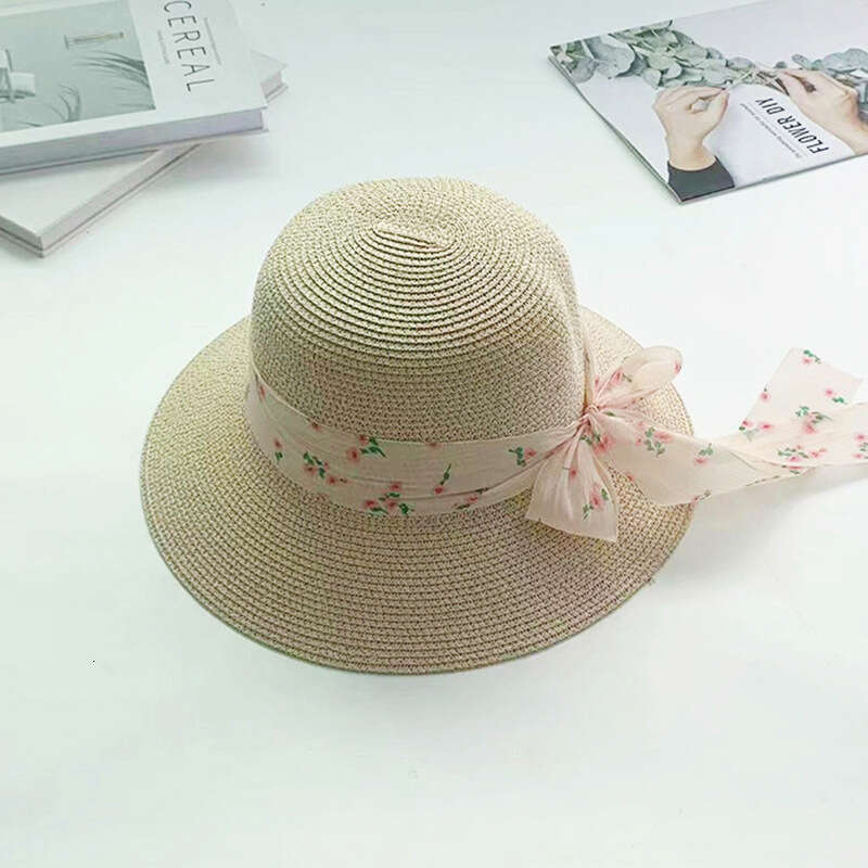 Seaside vacation beach bow straw hat tide summer large eave sunshade small wer ribbon
