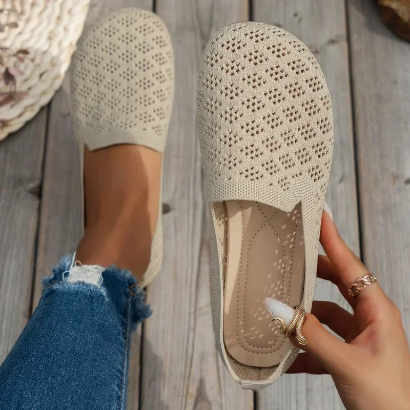 Summer Mesh Fabrics Breathable Flats Women Shoes Ventilate Lace Leisure Loafers Mom Shoes Comfort Casual Light Sneakers 250318