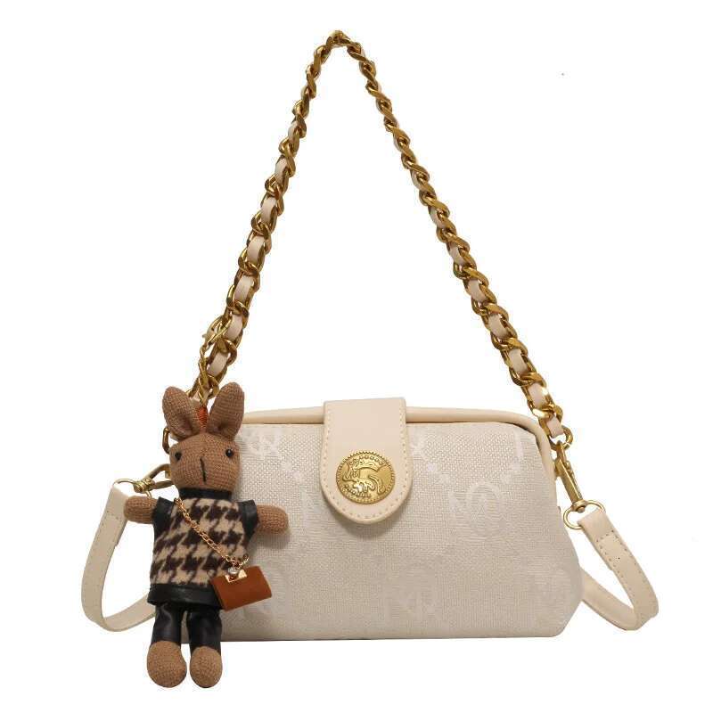 Ladies Shoulder European Bag Fashion Chain Girl Crossbody Handbag Tote Bag, Vintage Printing Pendant Decoration Canvas Material ,