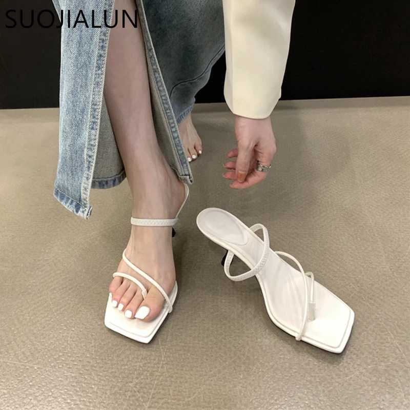 SUOJIALUN 2023 Summer Narrowband Text Skating Fi Square Toe Skating Womens Elegant Gladiator Sandals Thin High Heels Skating Y250317