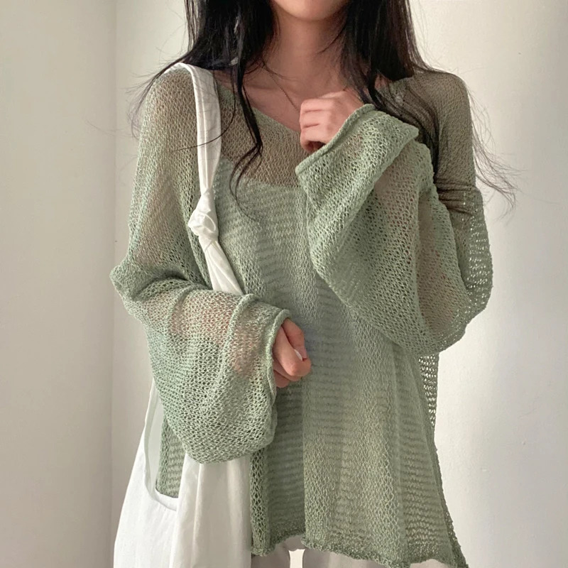 Women Lazy Style Full Sleeves Jumpers Tops Hollow Out Sexy Women Fashion Casual Streetwear Chic Femme Sweaters Pullovers 250318