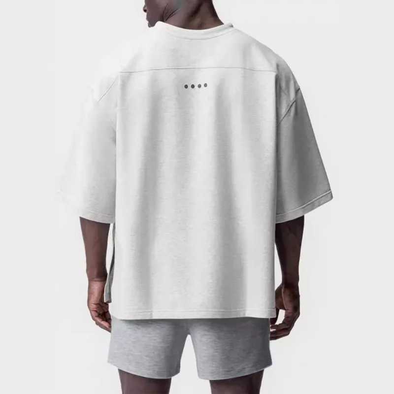 Mens summer loose casual oversized T-shirt street clothing V-neck short sleeved sports T-shirt top-level fitness cotton clothing sports shirtT250318