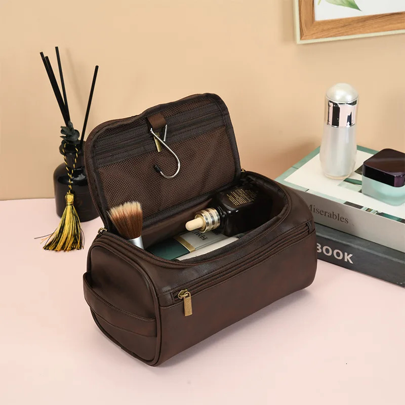 Men Vintage Toiletry Bag Travel Necessary Business Cosmetic Makeup Cases Male Hanging Storage Organizer Wash Bags 250314