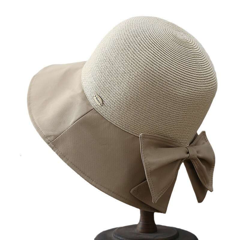 Fashion bow fisherman spliced grass woven thin sunshade women's summer protection beach sun hat