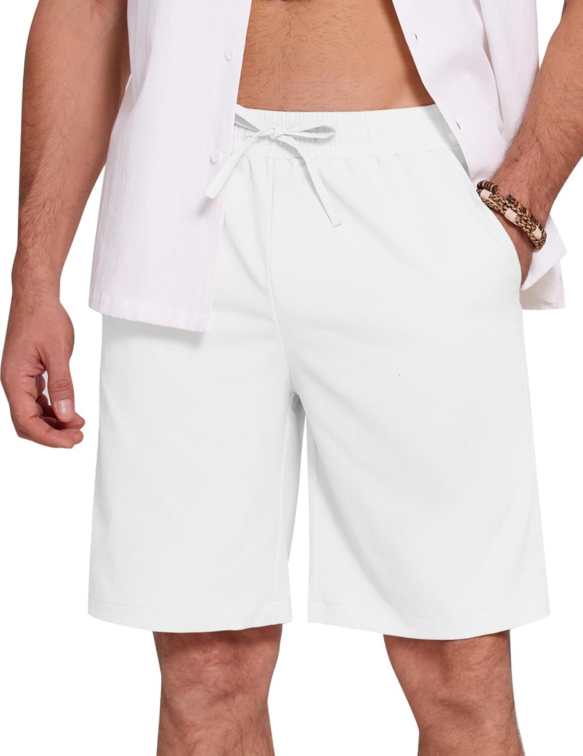 Mens Casual Beach Shorts Summer Elastic Waist Shorts Lightweight Drawstring Golf Shorts Fashionable solid color