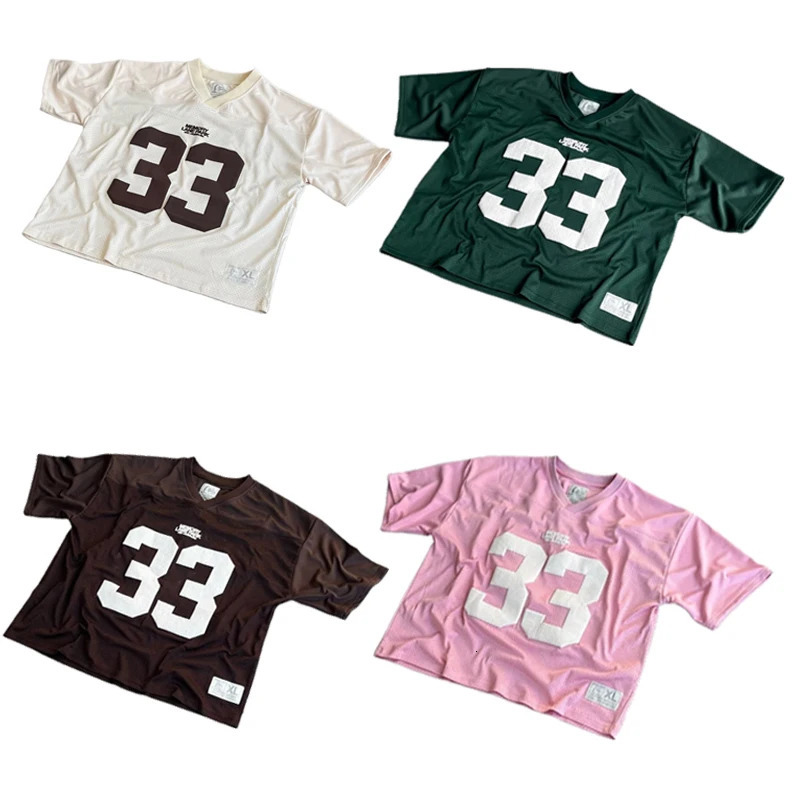 Y2K Mesh Jersey Quick Dry T Shirt Breathable Streetwear Men Women Oversized College Sports Wear Unisex Football Training Wear 250317