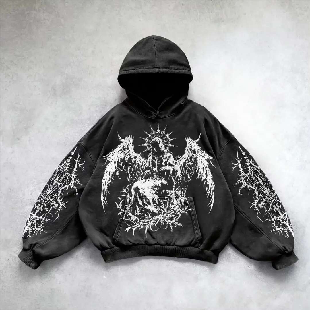 Designer Hoodie Haruku Y2K Retro Punk Solid Color Print Men's American Pop Gothic Fashion Men's Casual Hoodie Men's And Women's St