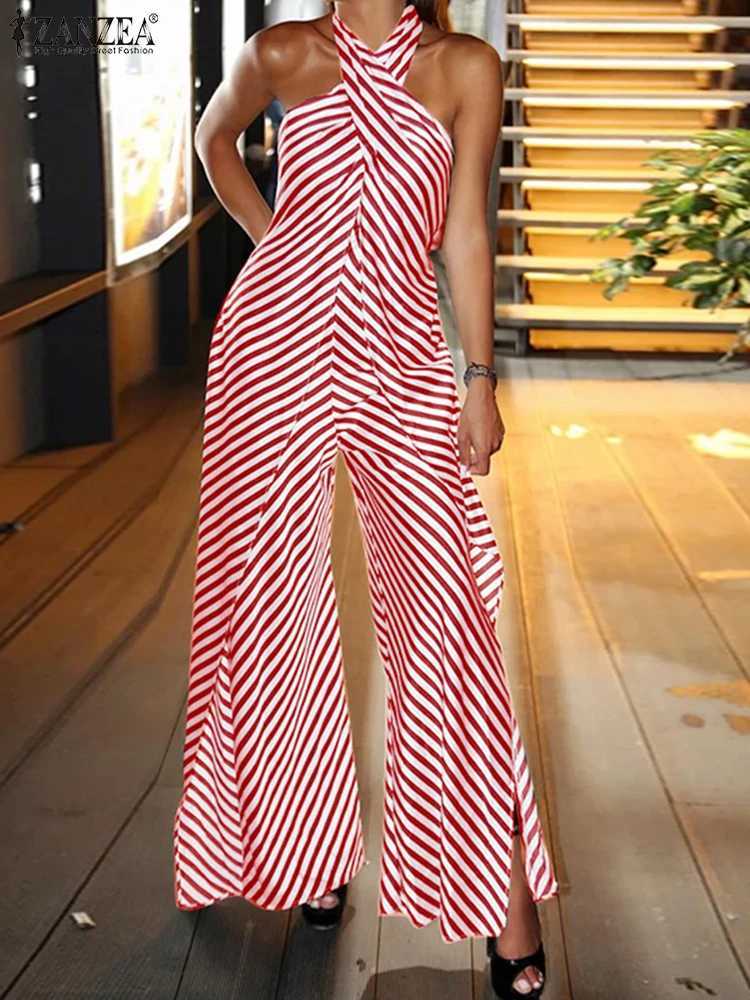 ZANZEA sexy camisole jumpsuit club party striped print wide leg cover women sleeveless summer sportswear fashion 2025 Siam X2503181