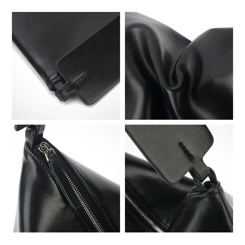 MABULA Black Genuine Cow Leather Envelope Hobos Handbag High Quality Women Underarm Shoulder Bag Ladies Fashion Work Brief Case