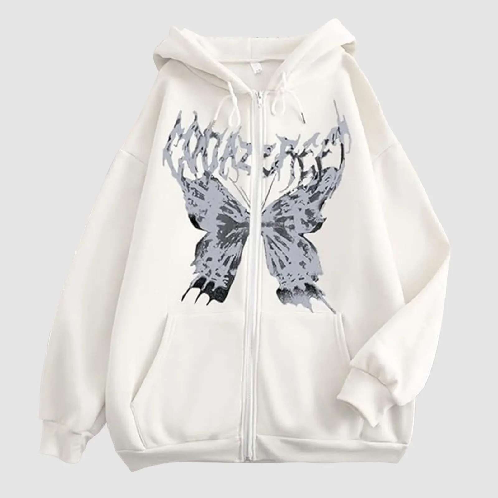 Designer Hoodie Coat Women's Fun Skull Butterfly Patch Zipper Hoodie Loose And Comfortable Oversized Sportswear Girls Long Sleeve Top