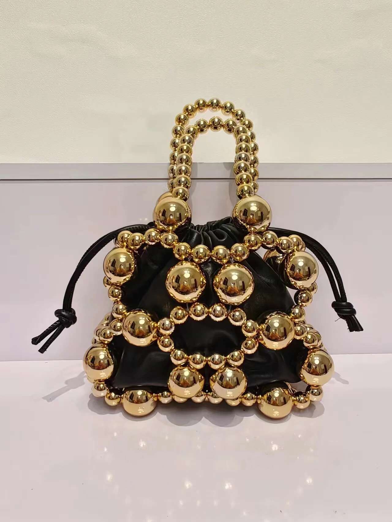 Beads Beading Handmade Women's Handbag String Pocket Bucket Fashion Evening Wedding Clutch Purse Shoulder Bag