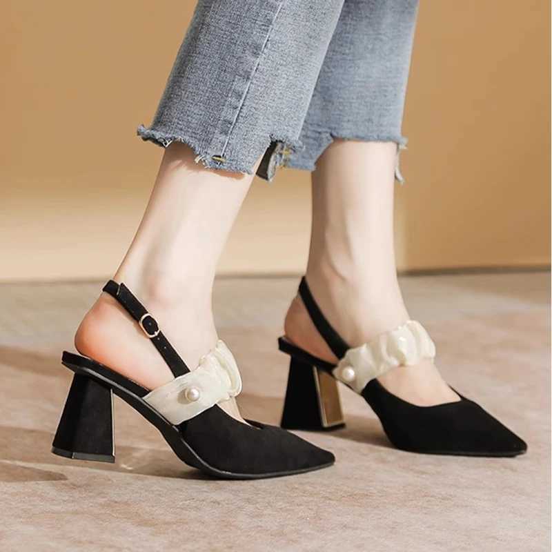 Pearl Mid H sandals elegant Pointed Toe Wen Shoes new 2025 summer short and chubby pump slider party drone Zapatillas Y250317
