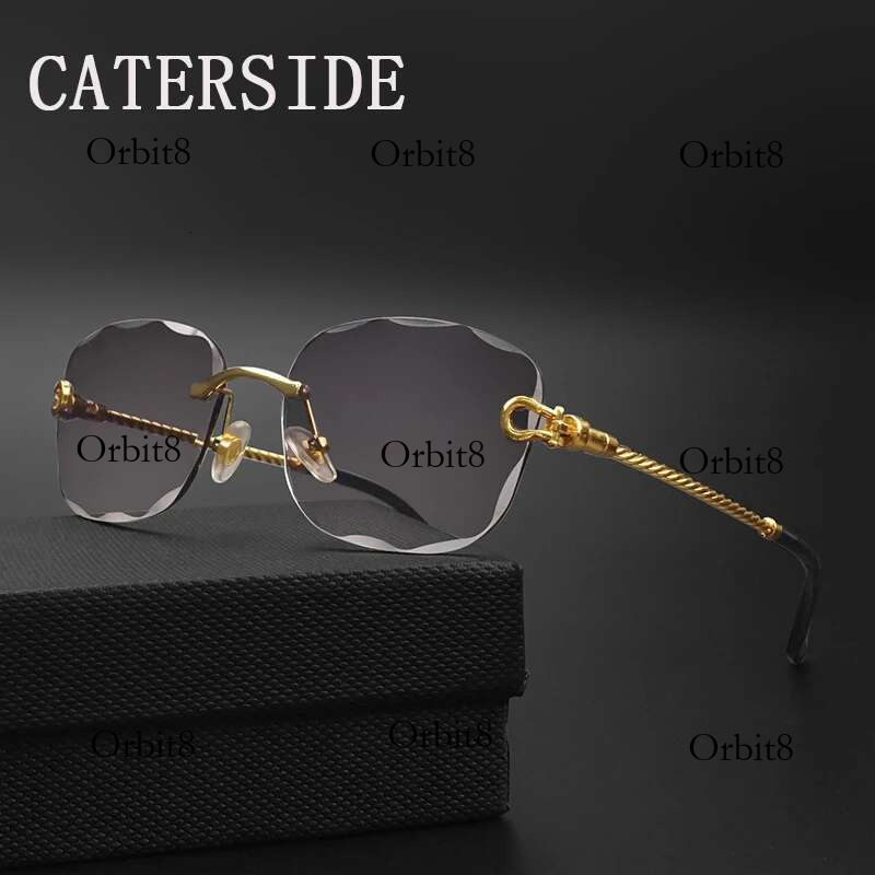 CATERSIDE Retro Fashion Sunglasses Women Men Brand Designer Rimless Gradient Sun Glasses Shades Cutting Lens Ladies Eyeglasses
