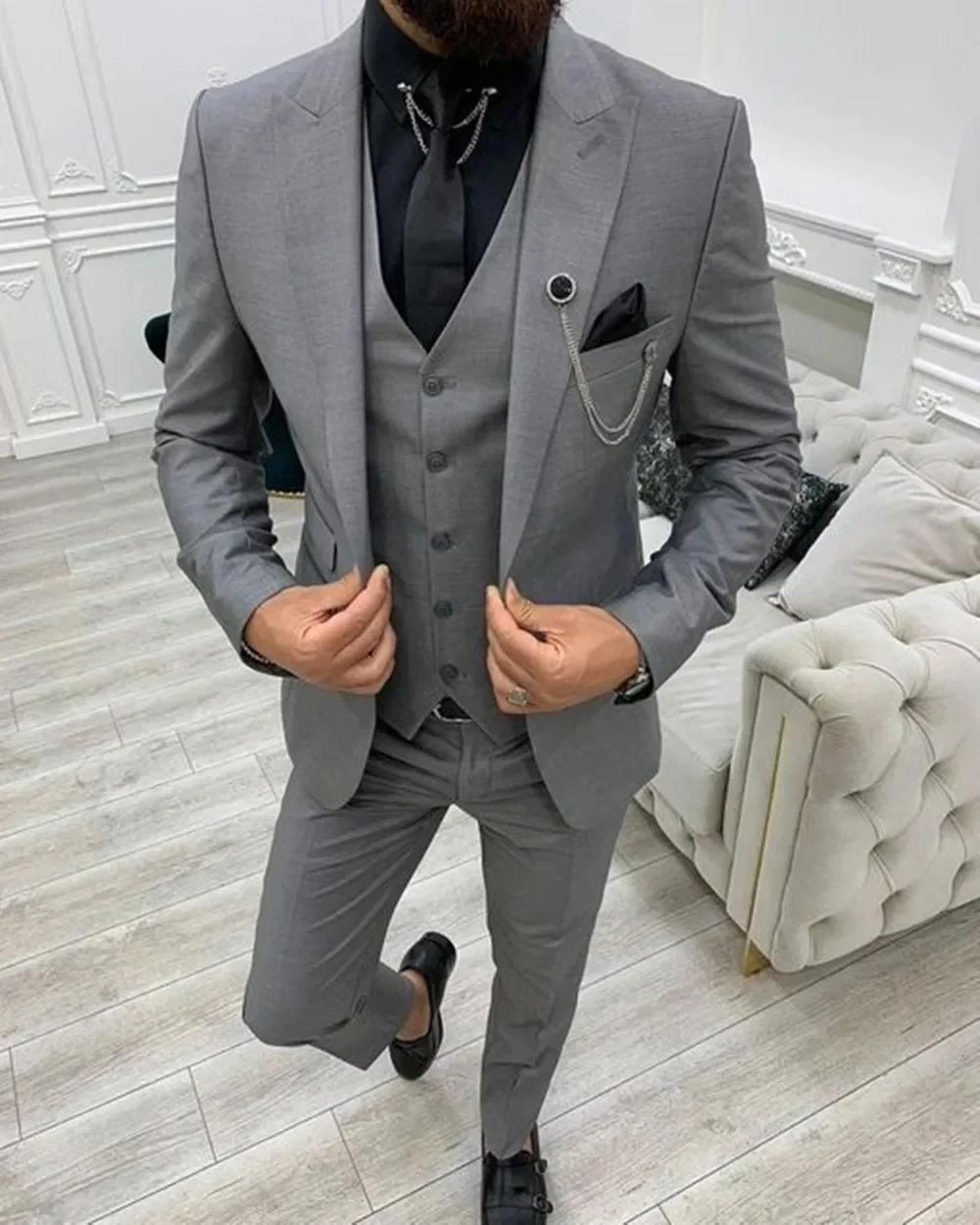 Green Lapel Slim Fit Men Suits 3 Pieces Tuxedos Suit Men Blazer Sets Groom Wedding Prom Costume Men 250224