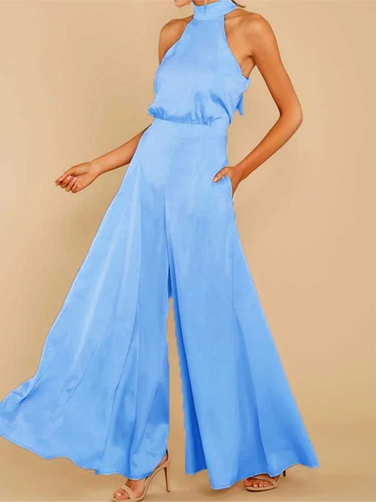 Spring and summer womens new sexy strapless high waisted jumpsuit wide leg pants womens casual and comfortable jumpsuit X250318