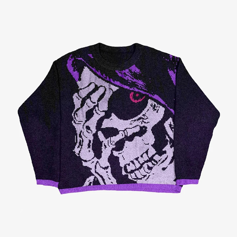 Anime Knit Sweater Hip Hop Rap Retro Vintage Loose Ugly Pullover Y2K Mens Jumpers Knitwears Oversized Women Sweater 250318