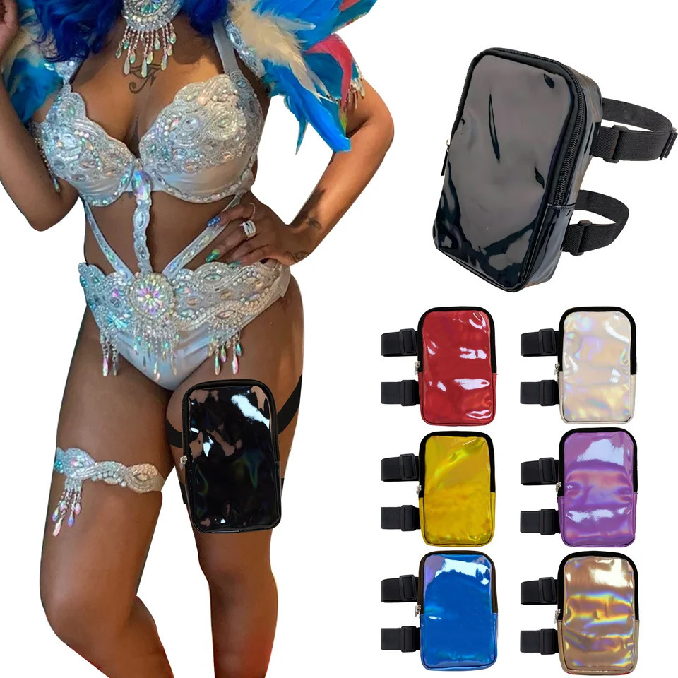 2024 Carnival Thigh Bag Holographic Thigh Bag for Women Adjustables Straps PU Waist Pouch Leg Bag for Carnival 250314