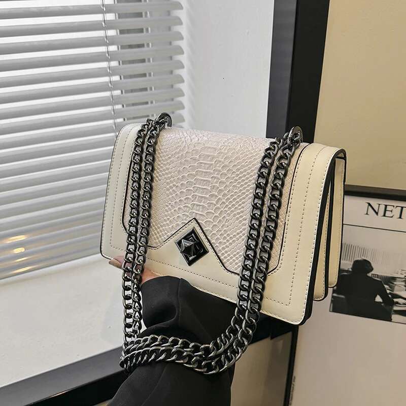 Chain Leather Shoulder Purse for Women - Fashion Crossbody Bags Vintage Snake Print Underarm Bag Square Satchel Handbag -