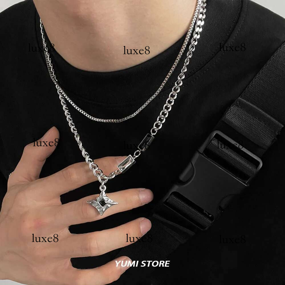 Hip Hop Zircon Star Double Layer Necklace For Men Women Trend Charm Titanium Steel Pendant Chain Unisex Jewelry Wholesale