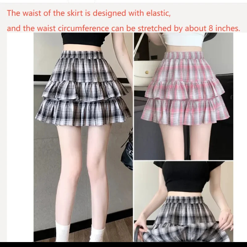 Chic Korean Japan Sweet s Plaid Mini Skirt Y2K Vintage Matching Ladys Tiered Skirt Casual Womens Pleated Short Skirts 250318