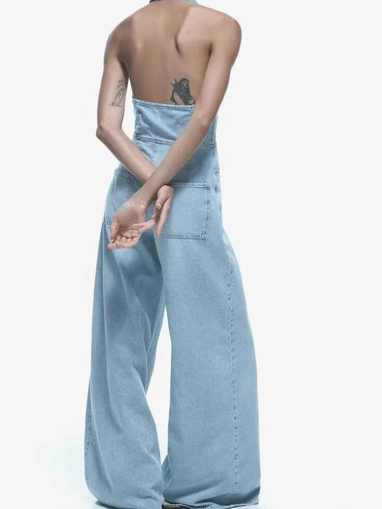 2024 summer womens strapless jumpsuit mens backless design wide leg denim jumpsuit X250318
