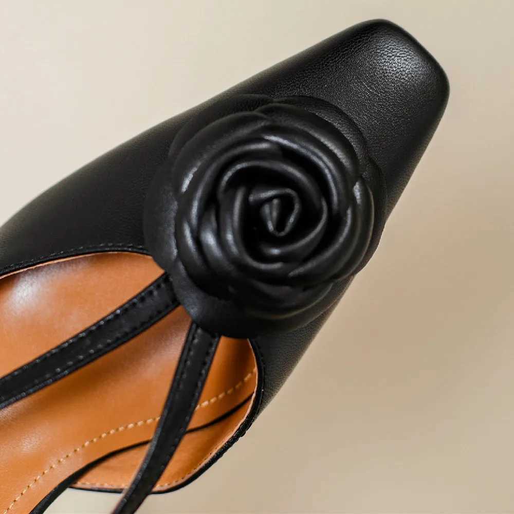 Warm leather high-heeled shoes toe slip back summer pump elegant womens slim daily dress sandals floral shoes Y250317