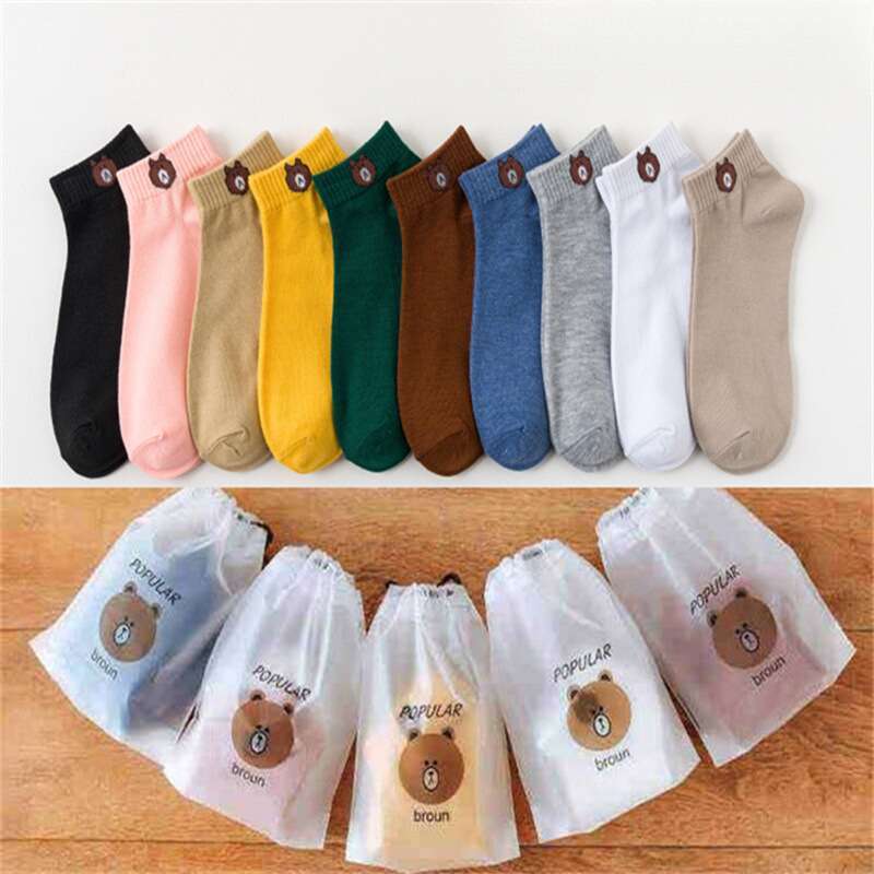 Sock Designer Designer Socks for Women Zhuji Spring and Autumn Ins Little Bear Womens Low Top Medium High Barrel Boat Socks Mens Short