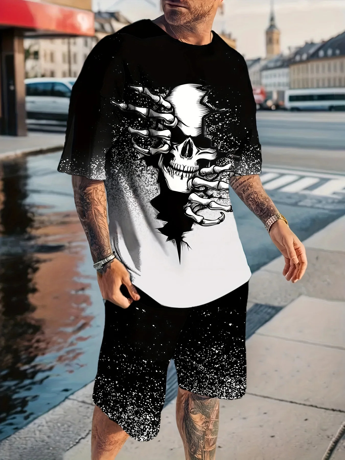 2-piece 3D Cartoon Rabbit Print Mens T-shirt Shorts Set Summer Casual Everyday Short Sleeve Top Outdoor Street Sports Shorts 250318