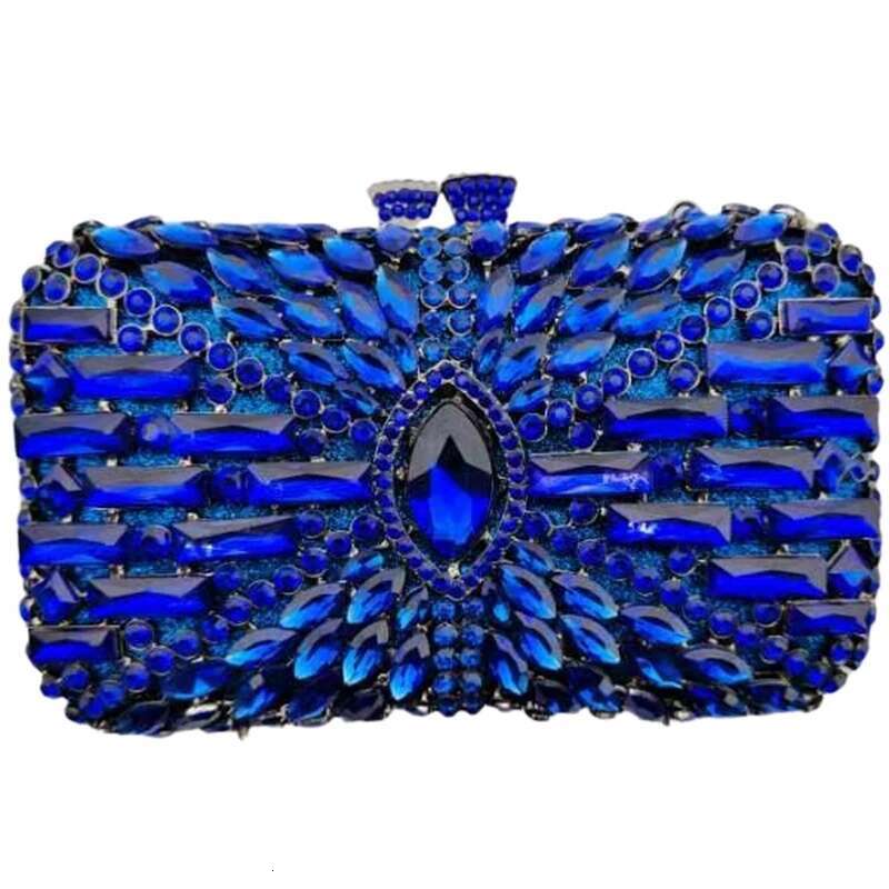 Female Wedding Fuhisa/Blue Clutches Bags Women Crystal Birthday Gift Metal Clutch Purse Lady Rhies Chain Handbags