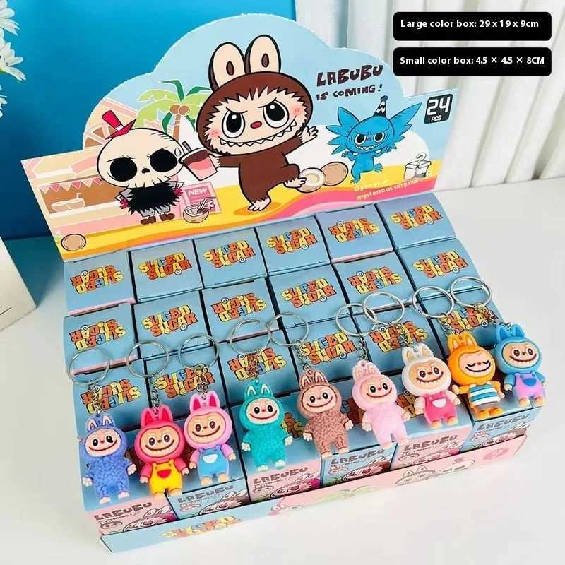 LABUB blind box keychain 12/24 pieces Kawai Rabu cartoon character mysterious box room decoration girl toy Shoolbag pendant giftT250318