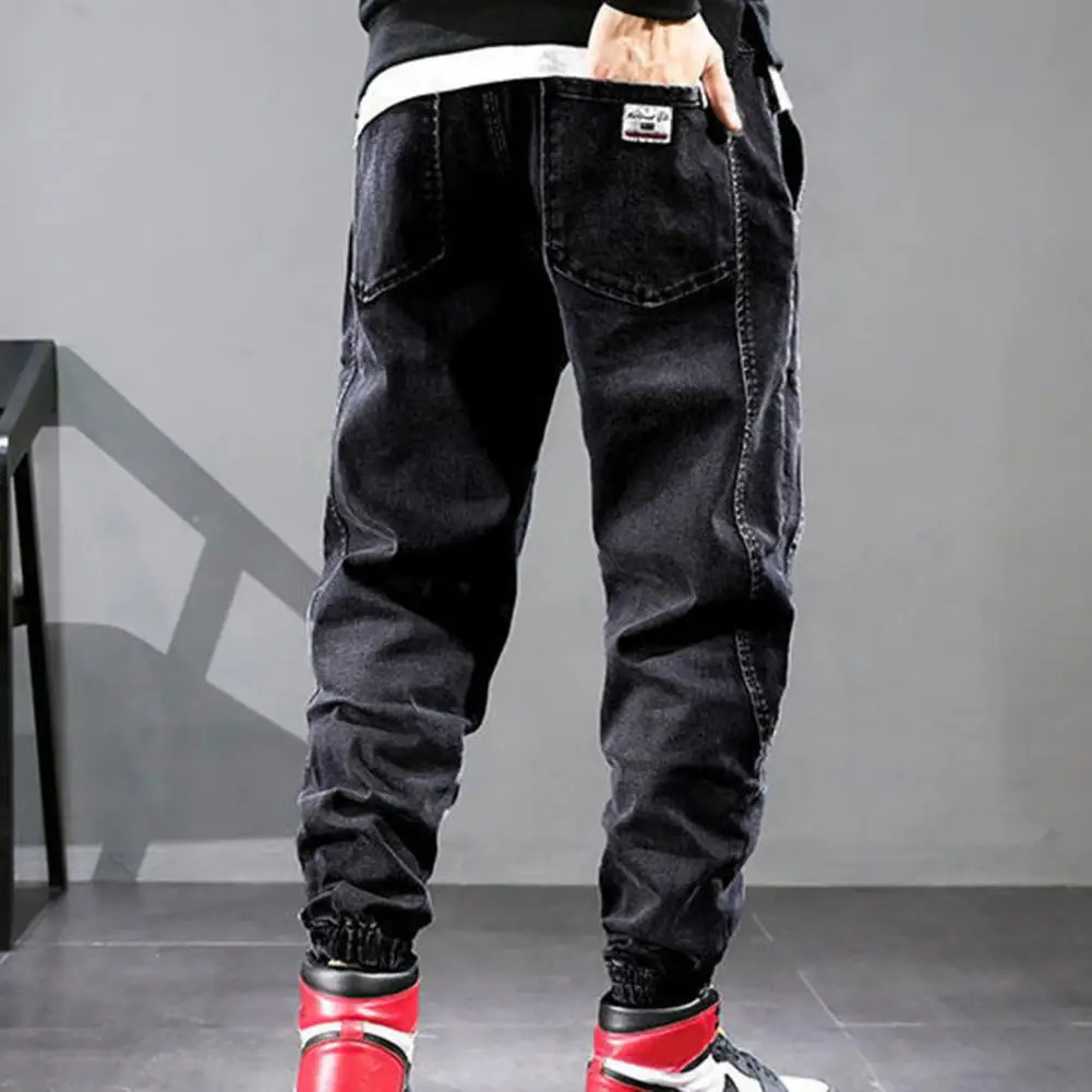 Loose Denim Pants Men Jeans Solid Color Drawstring Waist Harem for Trousers pantalones hombre jeans men 250312