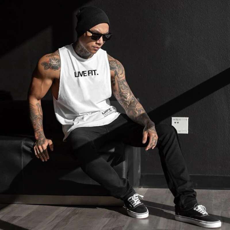 Summer Men's Trend Muscle Vest Sports Fiess Running Casual Breathable Workout Sleeveless Tank Top Gyms Bodybuilding Clothing