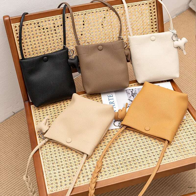 2023 New Casual Genuine Leather Women Cell Phone Bag Shoulder Bags Soft Pocket Wallets Female Coin Case Small Purses Gray