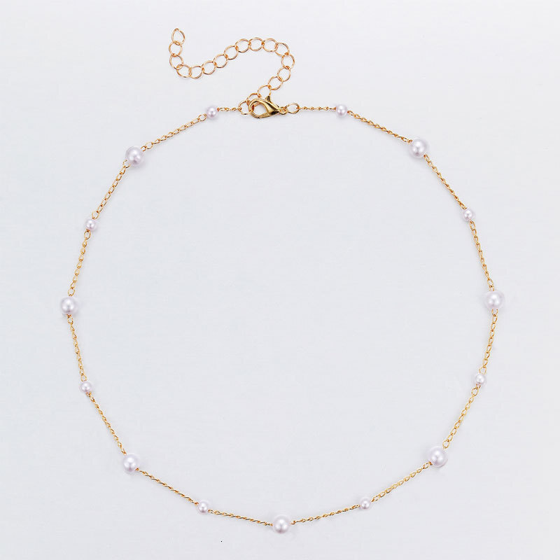 Size 4/6mm Pearl Chain Necklace Women Simple Everything Choker Clavicle Chain Jewelry