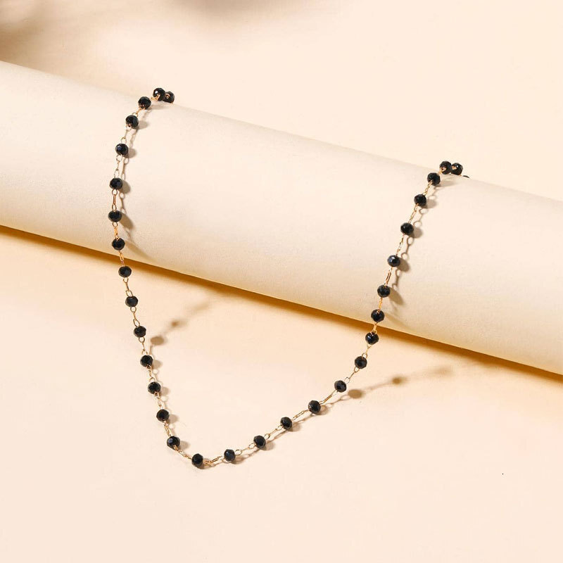 Black Crystal Glass Beaded Necklace Female Light Luxury Niche Fashion Choker Collarbone Chain Jewelry