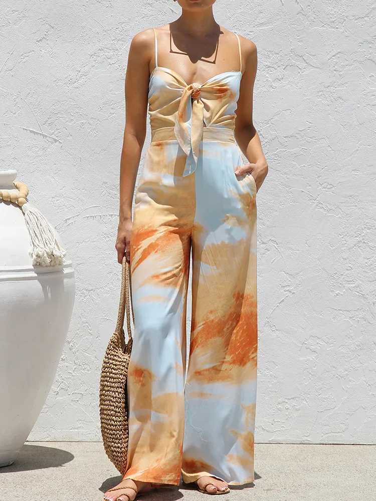 Holiday printing patch work simple jumpsuit womens summer strapless fashionable sportswear backless wide leg pants womens tight fitting clothes X25031