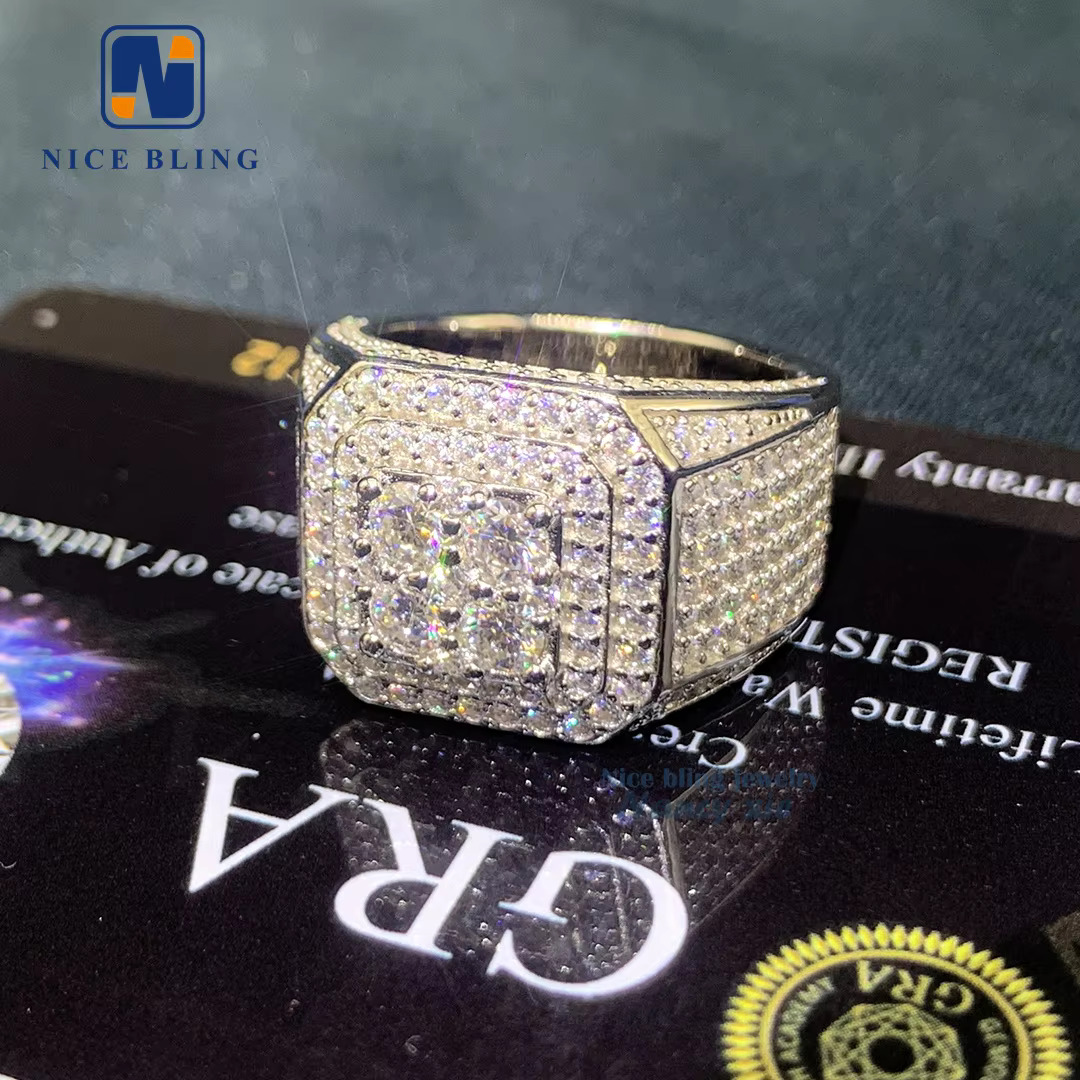 New Designer Hip Hop Men Rings Jewelry 925 Sterling Silver VVS Moissanite Cuban Rings for Men