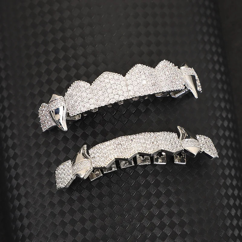 Hip Hop Full CZ Stones Teeth Caps Cubic Zircon Iced Out Micro Pave Top Bottom Charm Grills For Men Women Jewelry 250318