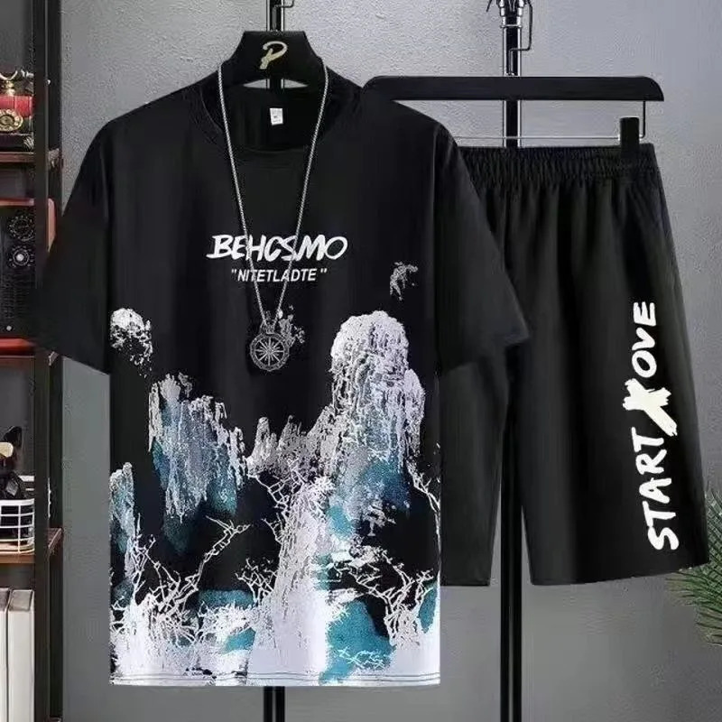 Mens Sports Set Short sleeved T-shirtsShorts 2-piece Set Casual breathable Summer Sets Fashion Tracksuit Suit for Men 250318