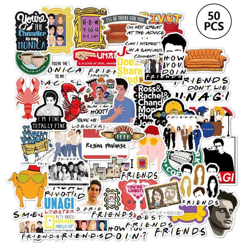 Multi-Purpose DIY Adhesive Decorations - 50 Piece Waterproof TV Series Theme Stickers for Cars, Suitcases, and More