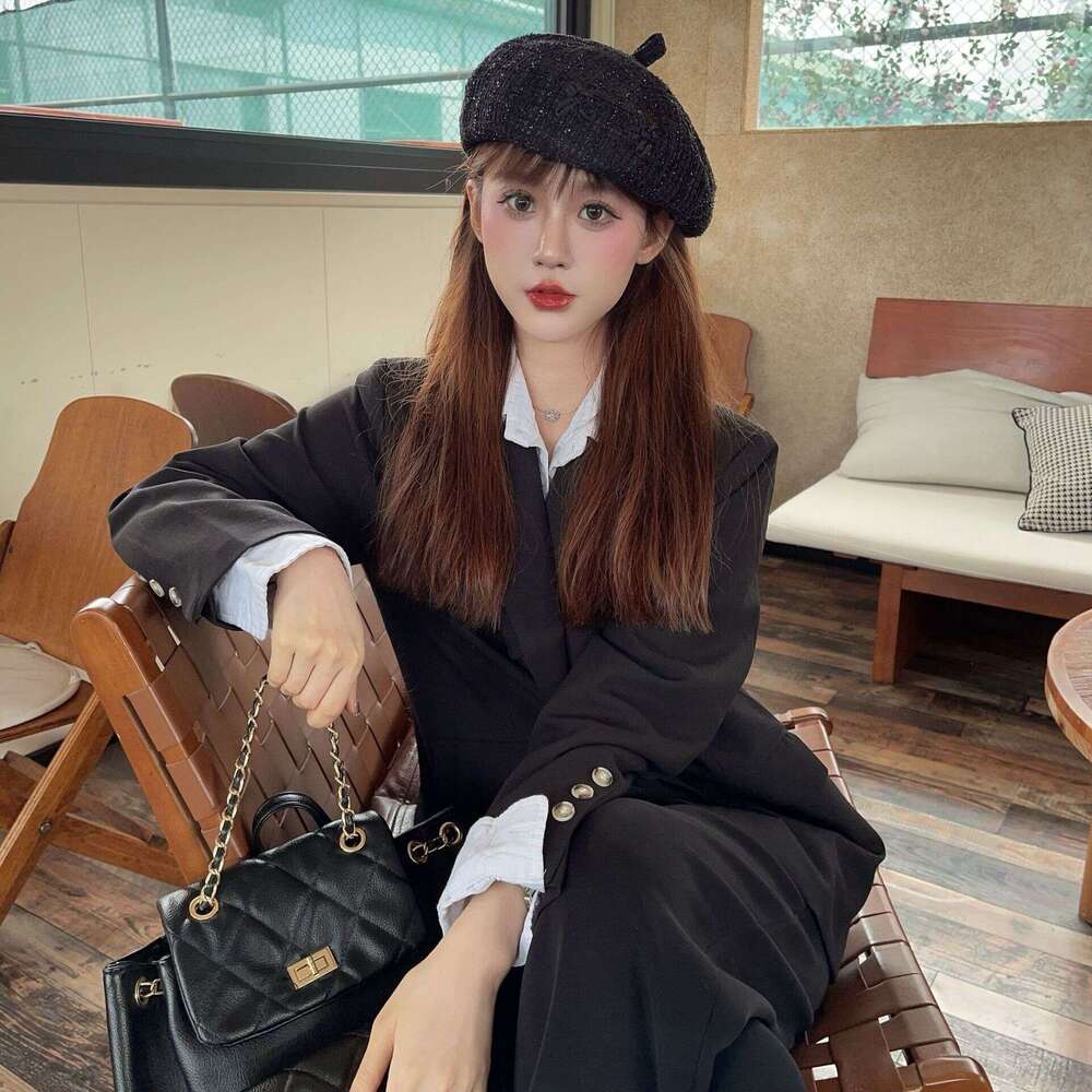 Korean Fashion Embroidered wer Beret Women's Autumn and Winter New Style Celebrity Fragrance Warm Plaid Painter Hat