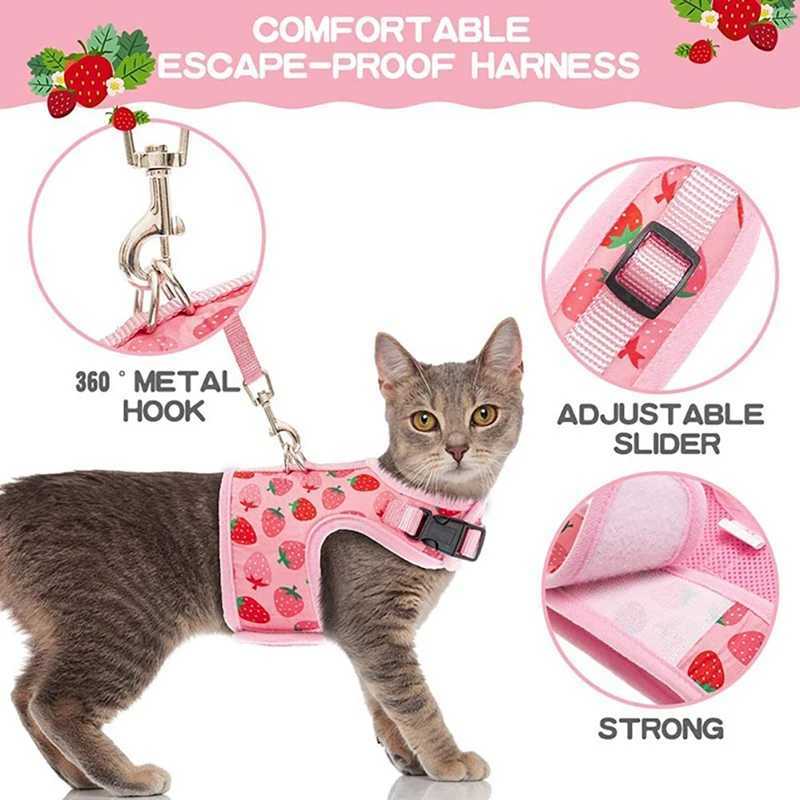 Cat Strap and Belt Set Safe Adjustable Kitten Vest Strap Cute Pink Breathable Mesh Jacket Easy to Control Puppy WalkingT250318