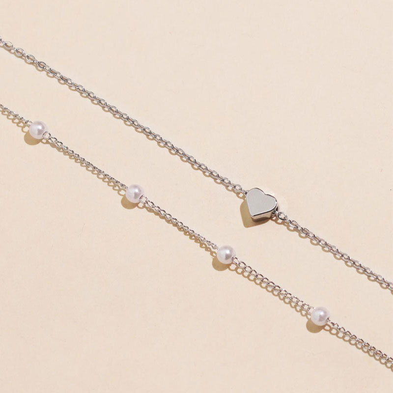 Imitation Pearl Chain Love Pendant Double Necklace Female Simple Temperament Multi-layer Choker Jewelry