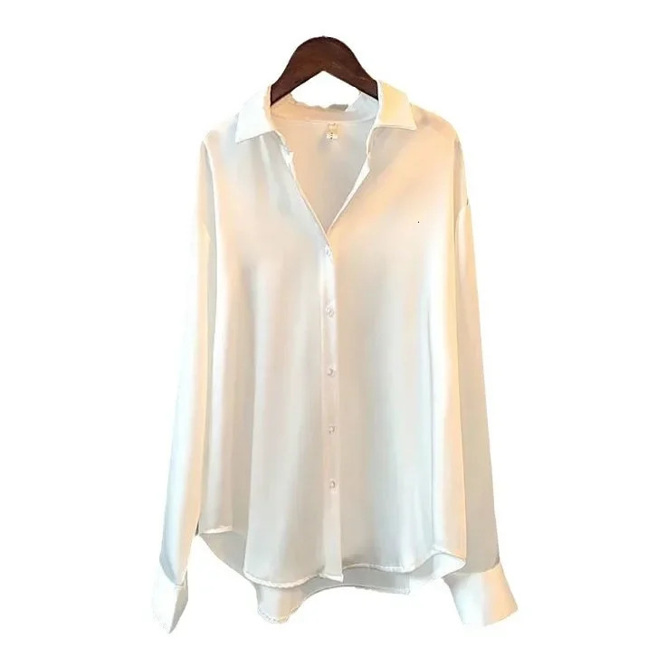 Silk Shantung Womens Long Sleeve Shirt Drapey Vintage n Unique Hong Kong Style Versatile Top Button up Casual Fashion 250318