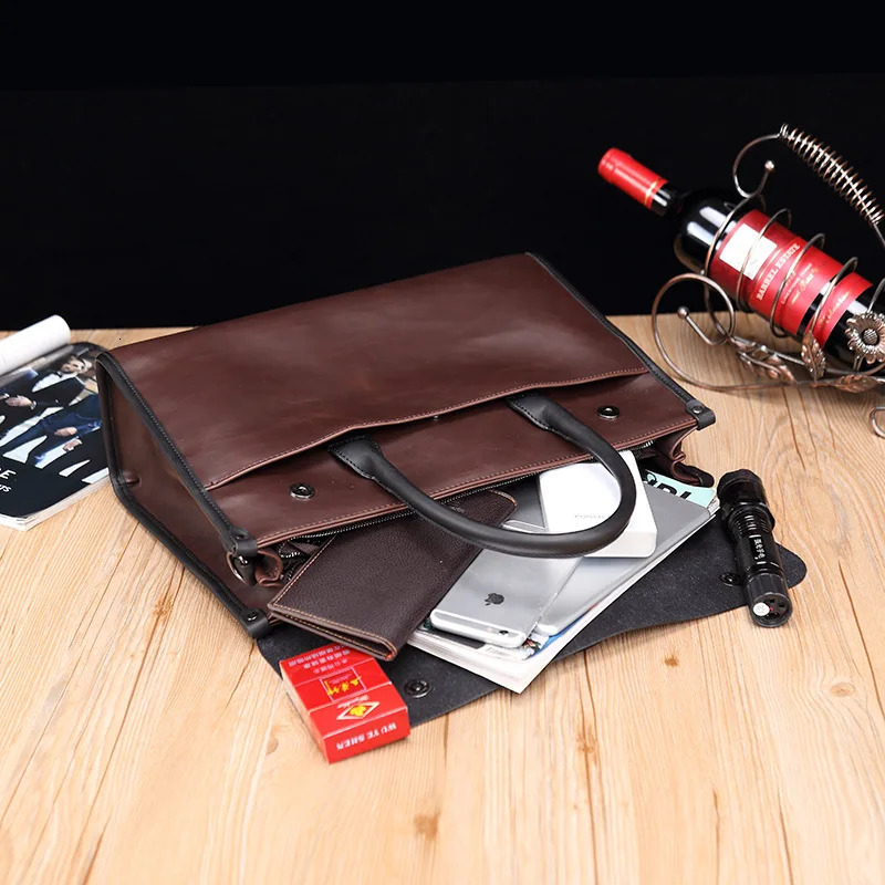 Retro briefcase shoulder messenger bag mens leather 14 inch notebook bag mens tablet briefcase business handbag 250317