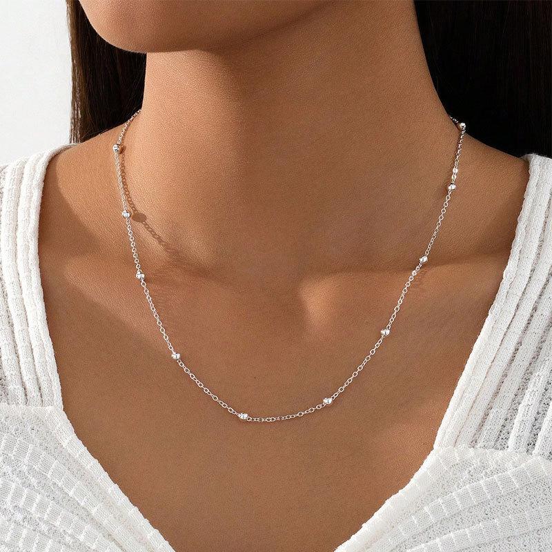 Metal Ball Bead Chain Long Necklace Femininity All Round Bead Choker Collarbone Chain Jewelry