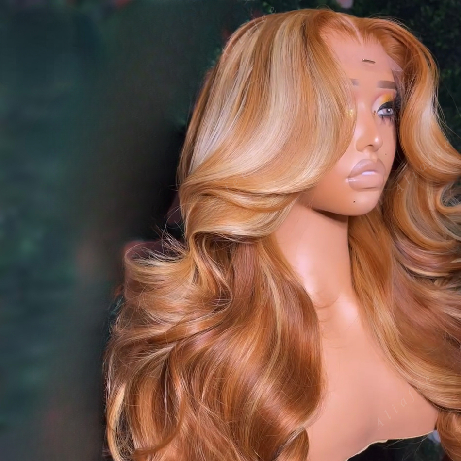 613 HD Lace Frontal Wig Human Hair Wigs Brown Root ombre Blonde Brazilian Virgin 13x4 Glueless Body Wave Synthetic Closure Wigs for Women