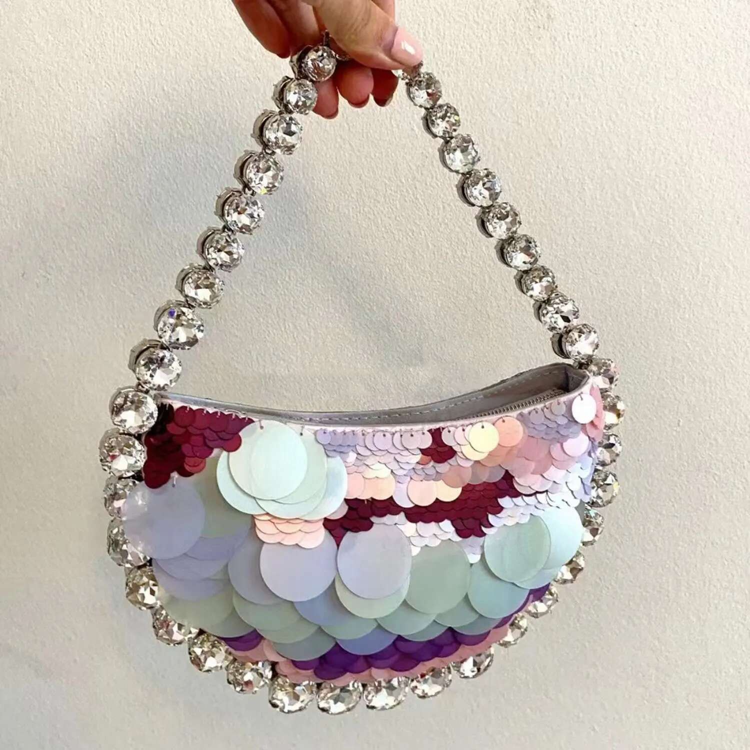 Glitter Shiny Water-Drop Evening Crystal Rhies Dia Women's Handbag Wedding Party Clutch Purse Shoulder Bag